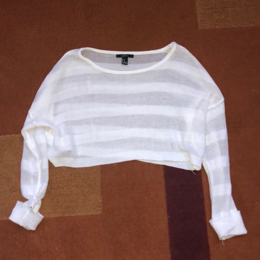 White Cropped Long Sleeve Cover Up